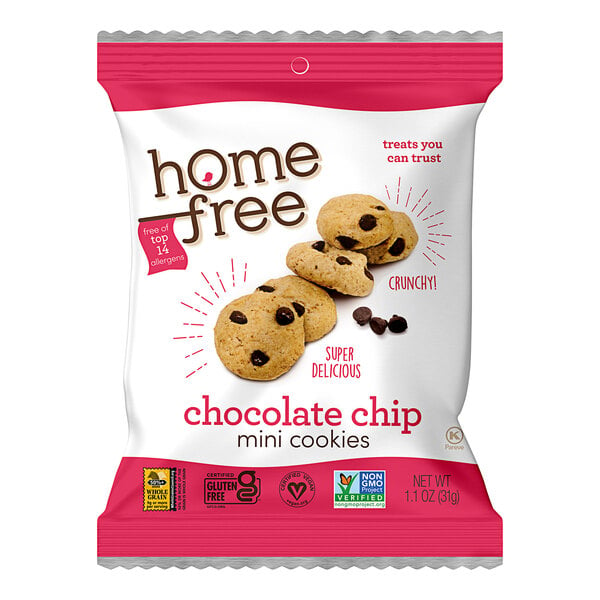 A bag of Homefree chocolate chip mini cookies.