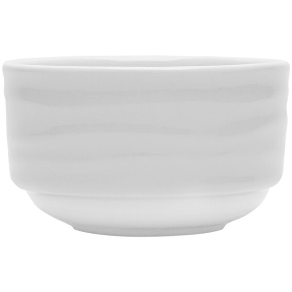 A Tuxton bright white china bouillon bowl with a white background.