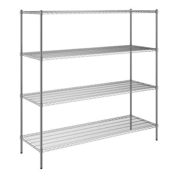 A wireframe of a Steelton chrome wire shelving unit with three shelves.