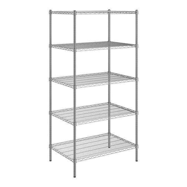 A close-up of the metal shelves of a Steelton wire shelving kit.