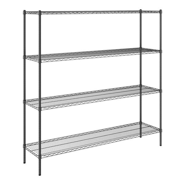 A Steelton black wire shelving unit with four shelves.