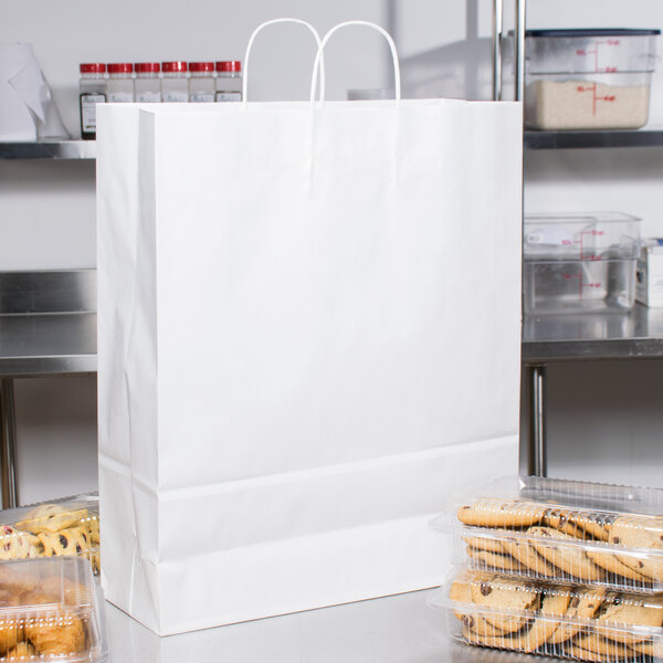 Duro Towner White Paper Shopping Bag with Handles 16" x 6" x 19"   - 200/Bundle