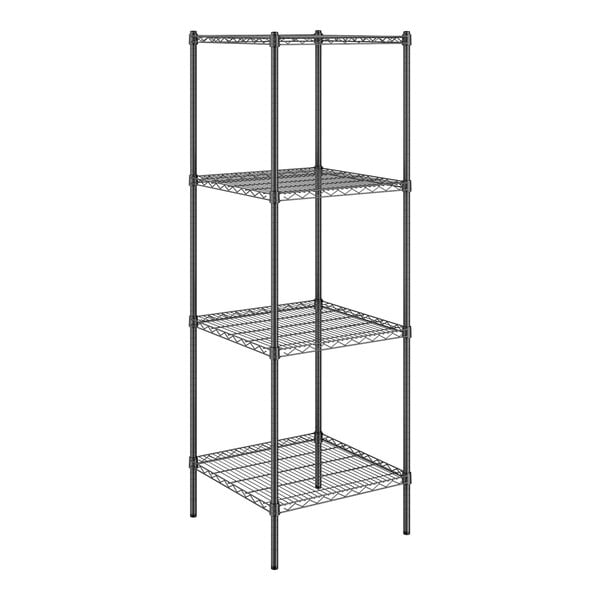 A Steelton black metal wire shelving kit with four shelves.