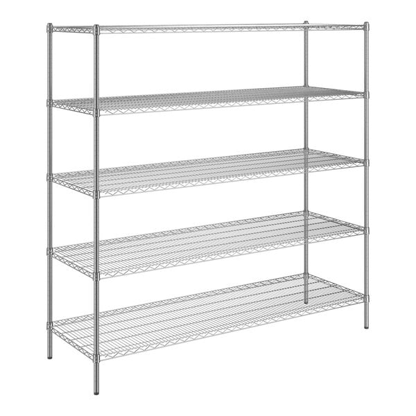 A Steelton chrome wire shelving unit with five shelves.
