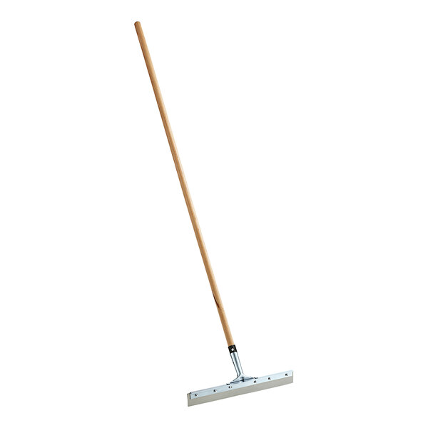 A Lavex rubber floor squeegee with a long metal handle.