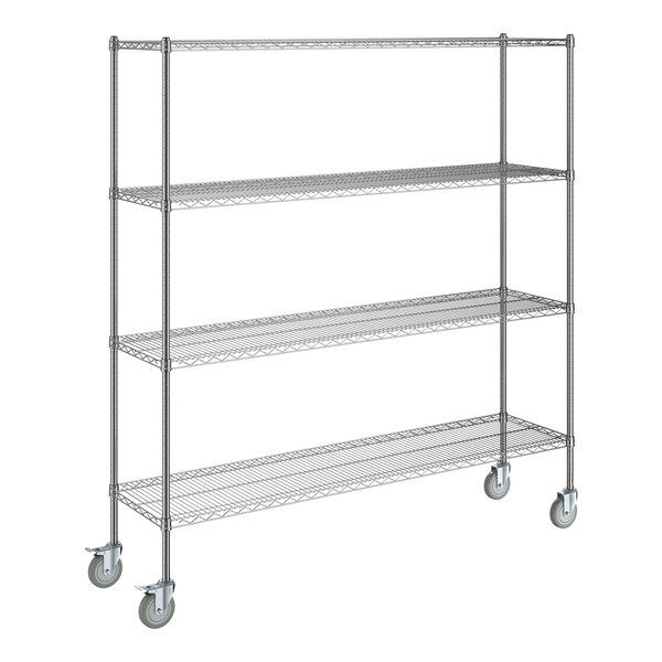 A Steelton metal wire shelving unit with wheels.