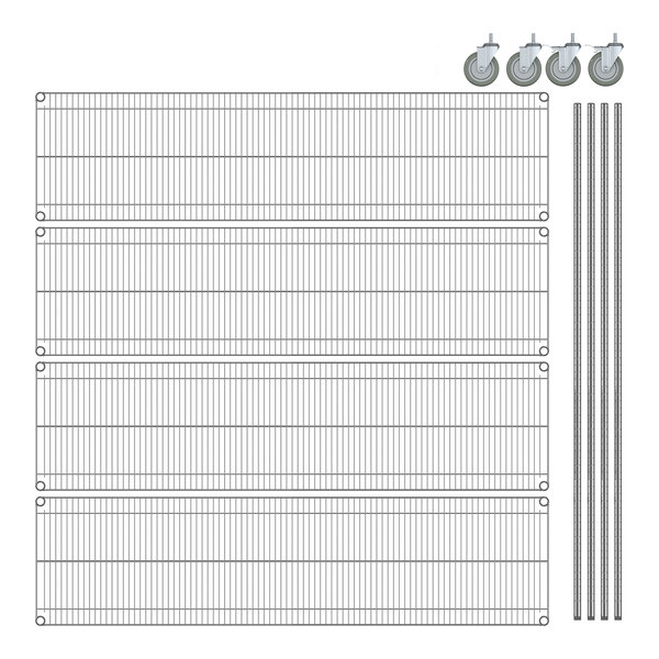 Steelton 18" x 72" NSF Chrome 4Shelf Kit with 72" Posts and Casters