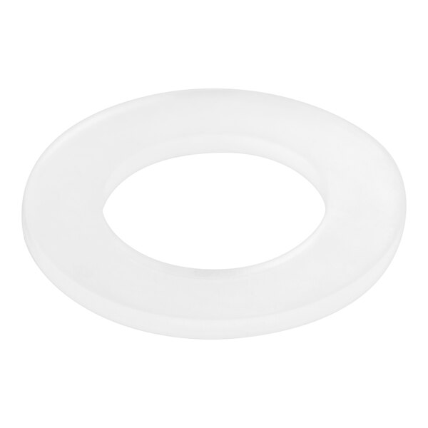 A white oval object with a white circle with a hole in it.