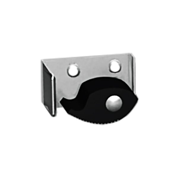 A black and silver metal bracket with holes for screws.