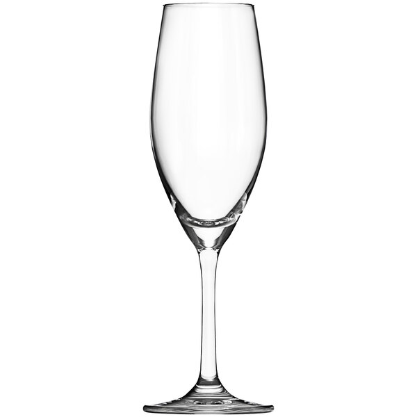 A clear Lucaris wine glass with a stem.
