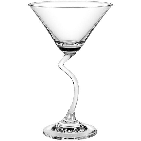 A Dazzling martini glass with a twist-shaped stem.