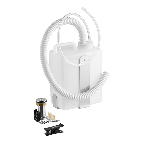 An American Specialties, Inc. EZ Fill top fill multi-feed soap dispenser kit with a white plastic tank and hoses.
