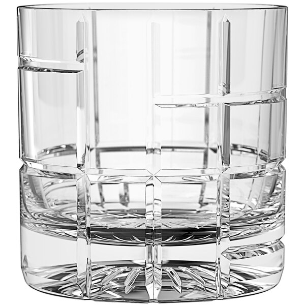 A clear Traze double old fashioned glass with a checkered design.