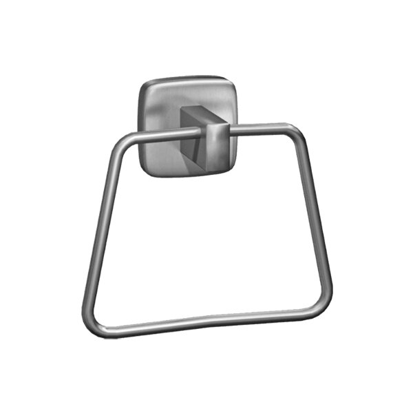 A bright stainless steel American Specialties, Inc. towel ring with a square base.
