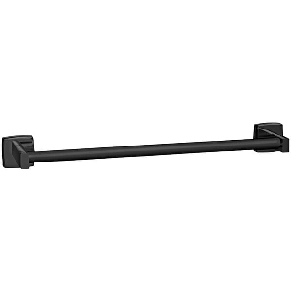 A matte black metal American Specialties, Inc. surface-mounted round towel bar.