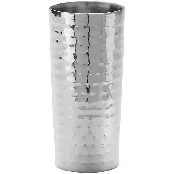 An American Metalcraft stainless steel Collins glass with a hammered texture.
