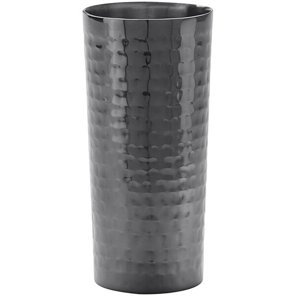 An American Metalcraft black metal Collins glass with a textured surface.