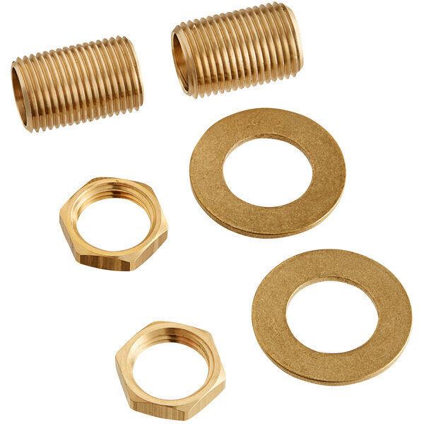 A T&S brass threaded nut and washer set.