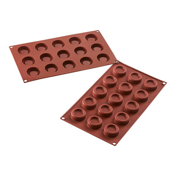 A Silikomart round silicone baking mold with 15 round cavities.
