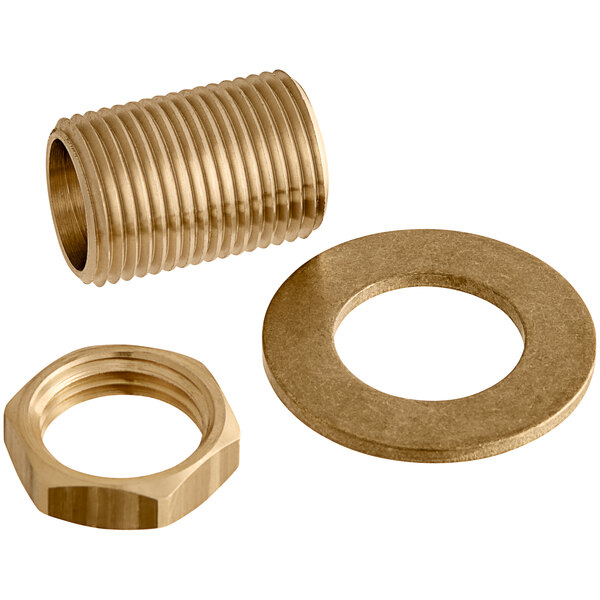 A T&S brass threaded nipple kit including a nut and washer.