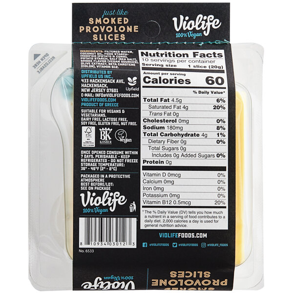 Violife Just Like Smoked Provolone Vegan Cheese Slices 7.05 oz. 8/Case