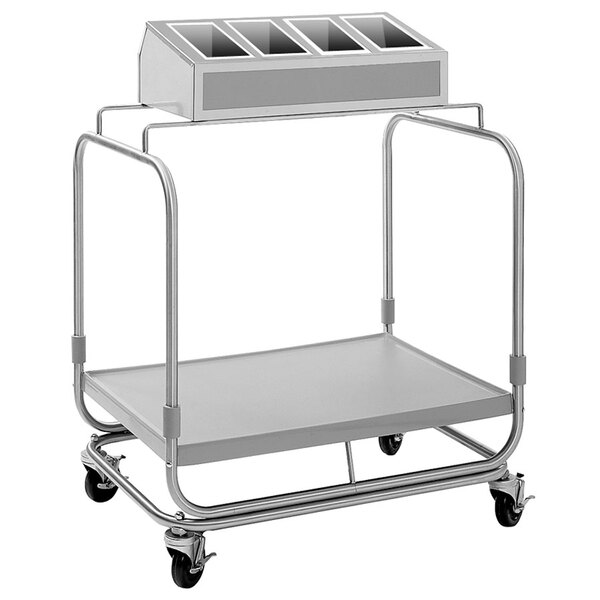 Delfield UTSP-1SS Tray and Silverware Cart with 4 Silverware Pans and Stainless Steel Tray Shelf