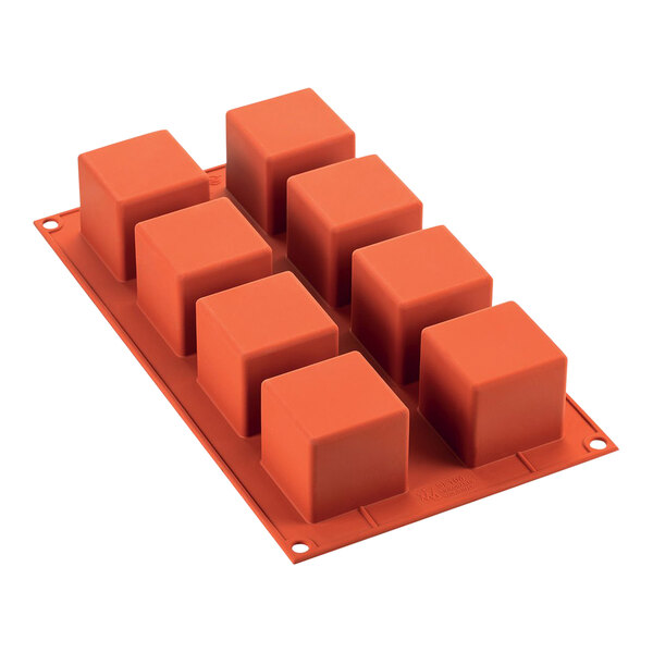 A Silikomart orange silicone baking mold with 40 cube cavities.
