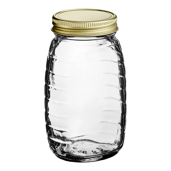 5.5 oz. (8 oz. Honey Weight) Classic Queenline Glass Honey Jar Kit with