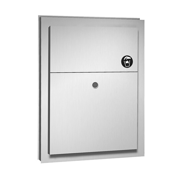 A white rectangular stainless steel box with a black circle on the front.