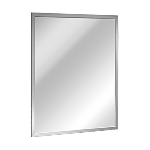 A rectangular American Specialties, Inc. mirror with a stainless steel frame.