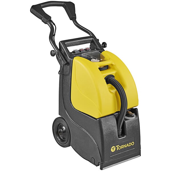 A Tornado self-contained carpet extractor with a yellow and black handle.