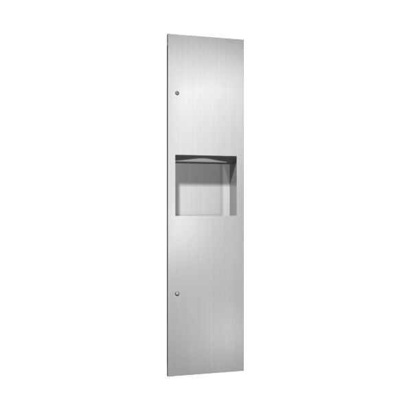 A rectangular stainless steel American Specialties, Inc. paper towel dispenser with a door.