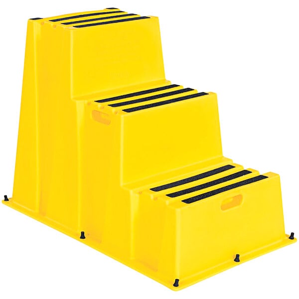 A yellow step stool with black rubber feet.