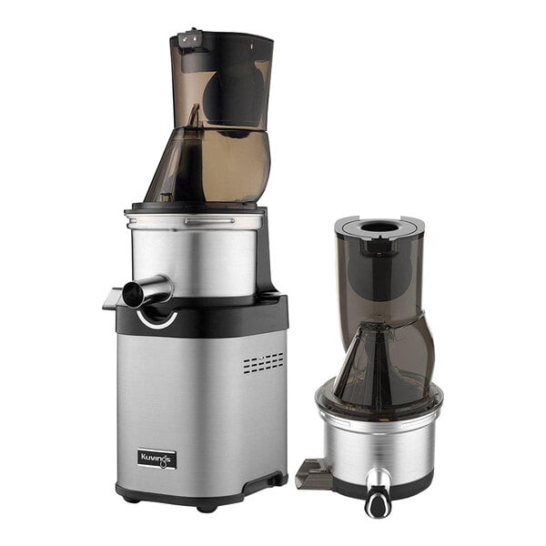 A Kuvings stainless steel masticating juicer with an extra topset.