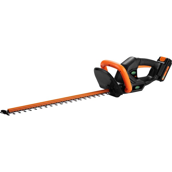 A black and orange Scotts 20V cordless hedge trimmer with a white background.