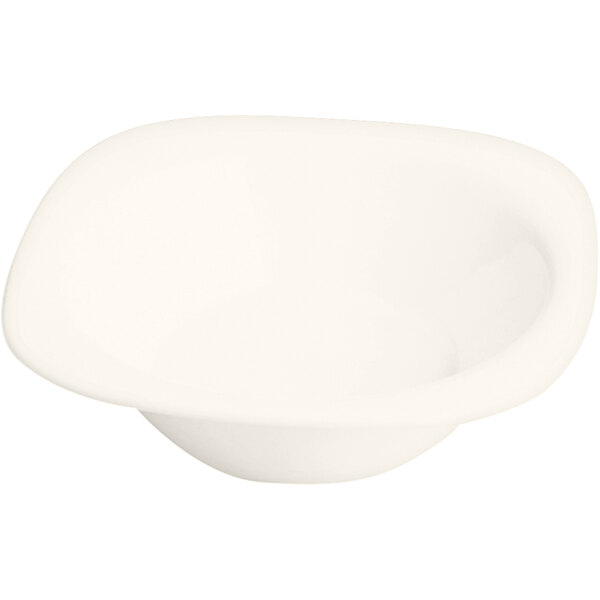 A RAK Porcelain ivory square bowl with a curved edge.