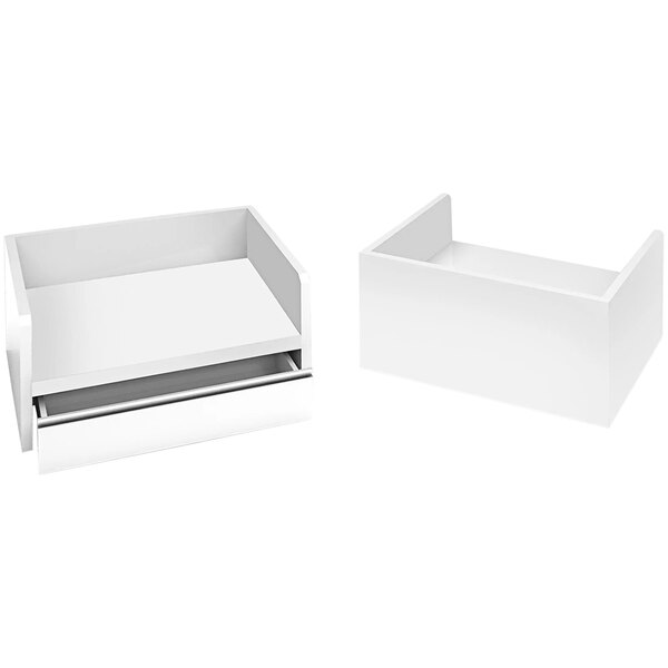 A white box with two drawers and a shelf.