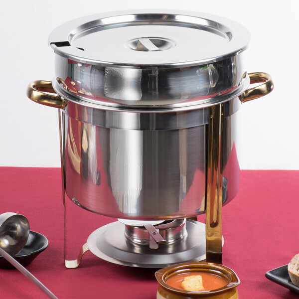Soup Chafer Round Stainless Steel Choice Deluxe 7 Qt Marmite Chafer Dish 2 PACK 