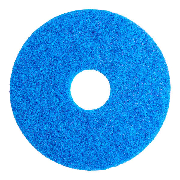 A blue Lavex Basics circular floor cleaning pad.