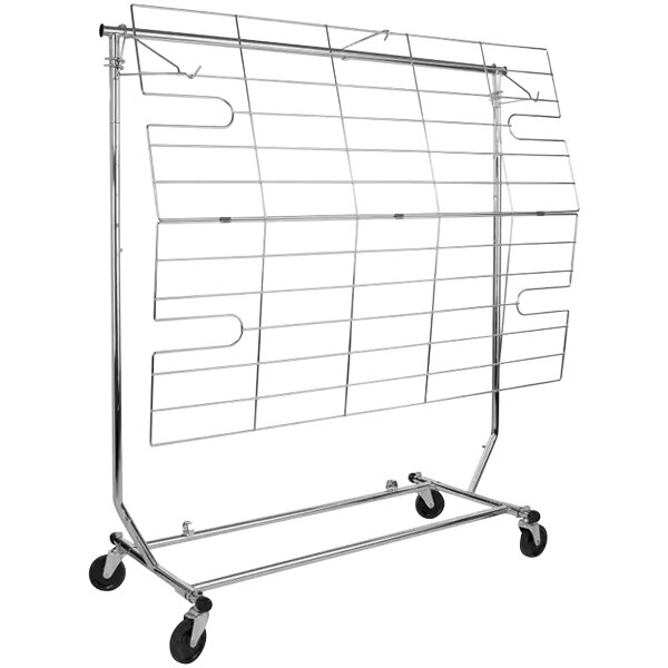 A metal display screen accessory for a garment rack.
