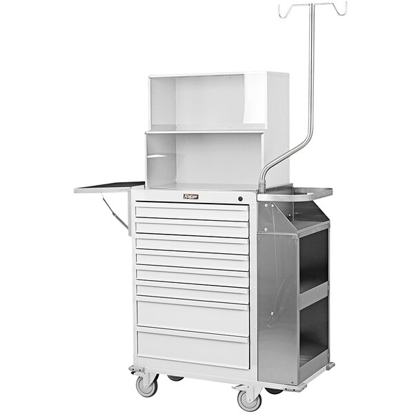A white Harloff steel medical cart with drawers and a top compartment.