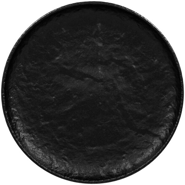 A black RAK Porcelain flat coupe plate with a white background.