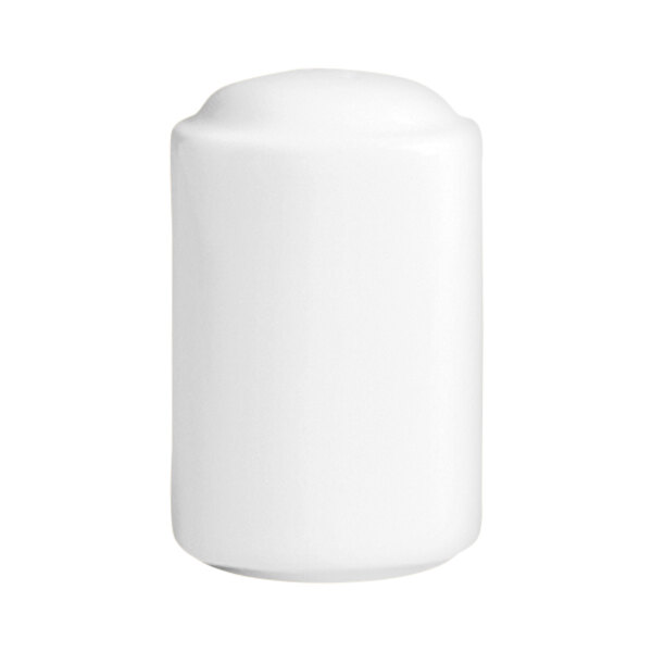 A white cylindrical RAK Porcelain pepper shaker with a lid.