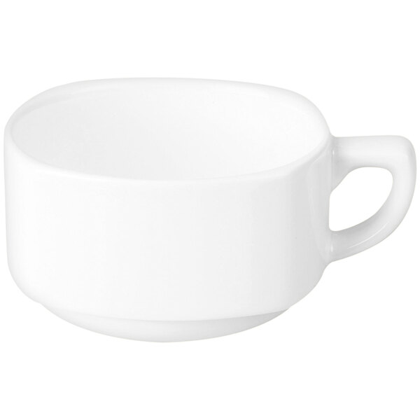 A white RAK Porcelain breakfast cup with a handle.