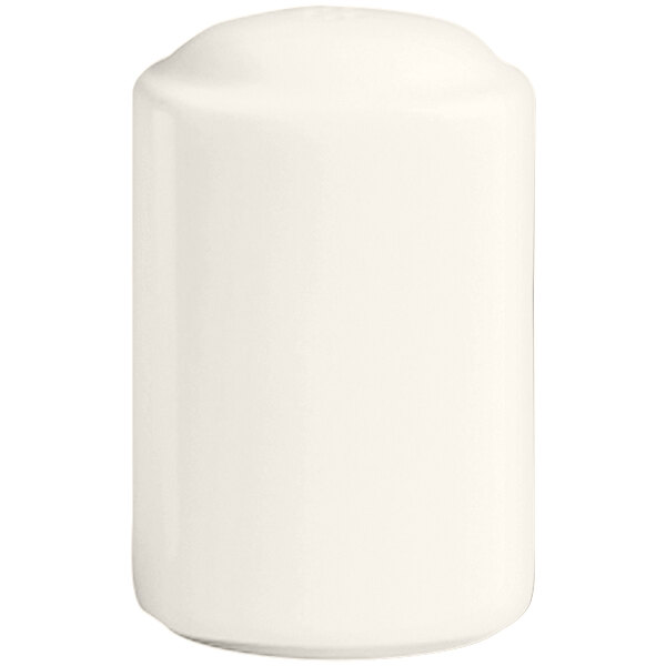 A white rectangular RAK Porcelain salt shaker with a round white lid.