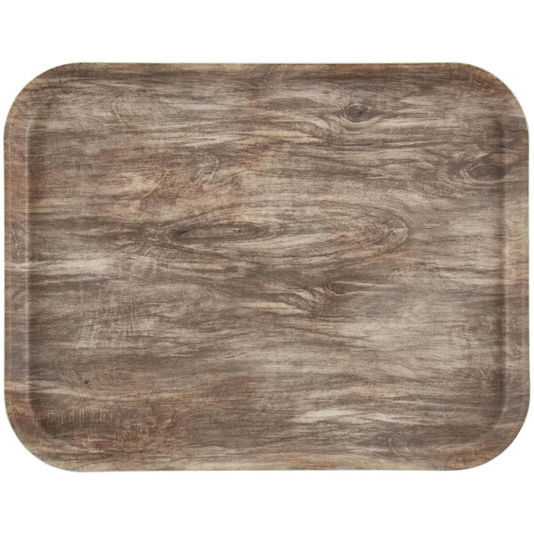 A rectangular Cambro non-skid fiberglass tray with a wood-like finish.