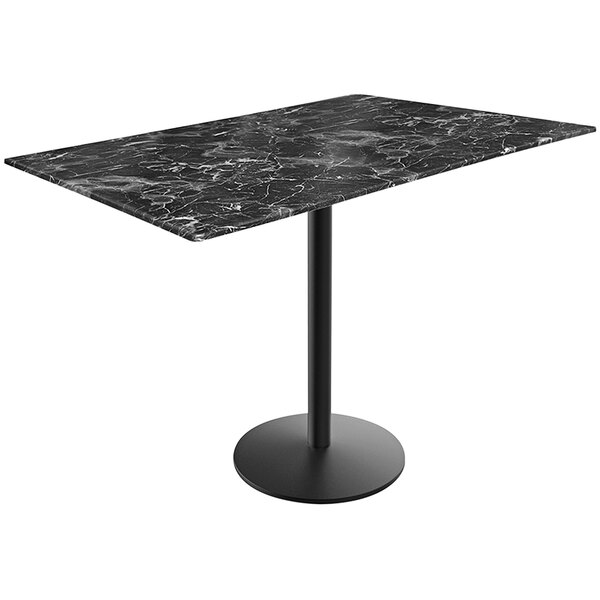 A black marble Holland Bar Stool EuroSlim bar height table with a round base.