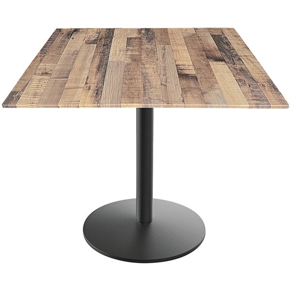 A Holland Bar Stool EuroSlim standard height table with a wooden top and black base.