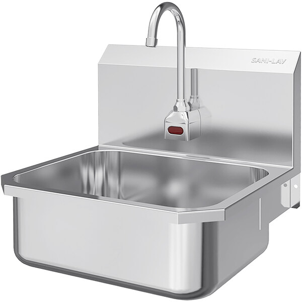 A Sani-Lav wall mounted utility sink with a faucet.
