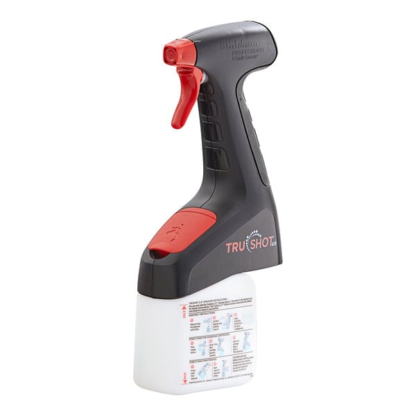 A white SC Johnson Professional TruShot 2.0 trigger sprayer with a black and red handle.